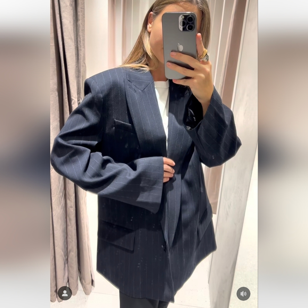 ZARA PINSTRIPE OVERSIZED BLAZER WITH POCKETS SIZE M - Picture 9 of 14